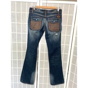 NEW Low Rise Flare Jeans Glad News Japan Indie Sleaze Y2K Grunge Leather Pockets
